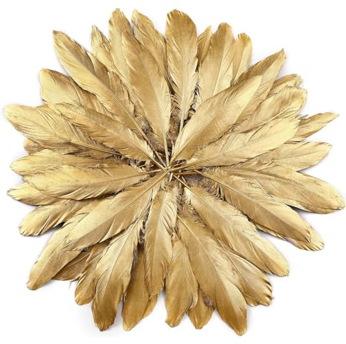 Federn Groß, 50 Stück, Federn zum Basteln, Goldene Federn, Natürliche Gänsefedern, für Hochzeitsdekorationen, DIY Ohrring, Hochzeit, Traumfänger, Kopfschmucksfedern (15–20 cm)