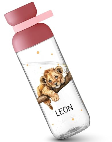 Kinder Trinkflasche Mepal Flasche - Schulkind Geschenk Baby Löwe mit Name personalisiert I Löwe Geschenk I Löwengeschenke Einschulung - 700 ml - Rosa
