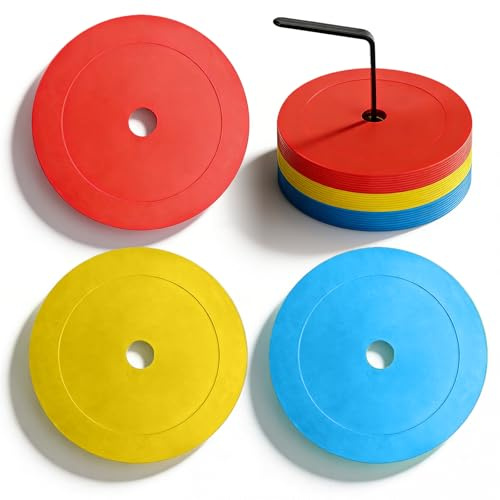 GOMETY Märkningsskivor, 24 stycken platta stycken, 15 cm, halkfria, för fotboll, basket, handboll, träning, med hållare för transport och förvaring