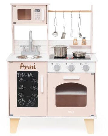 Cucina per bambini in legno personalizzabile – cucina giochi con luce e funzione sonora – cucina bambini con accessori da cucina – regalo 1 compleanno ragazza – rosa
