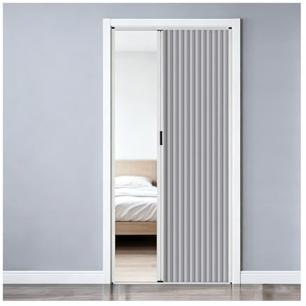 Porte Pliante Porte accordéon alvéolaire isolante thermique, cloison coulissante sans perçage pour séparer douche de camping-car, placard et espace chambre(White frame,85x210CM)