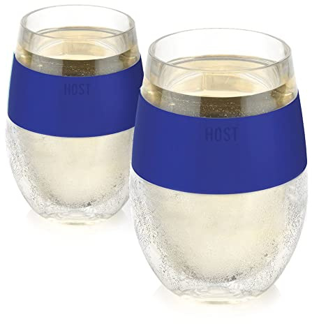 Host - Lot de 2 verres réfrigérés isothermes à double paroi avec gel réfrigérant, verres à vin rouge et blanc, 25 cl, Bleu