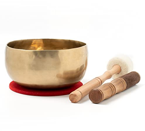 Nepal- Klangschale I 600-700 g I für Meditation, Yoga & Entspannung I Inkl. Klöppel/Pad I Handgeschmiedet I Fair Trade aus Nepal