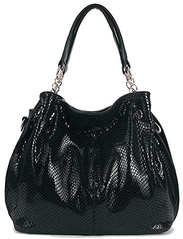 Kris Anna Damen Hobo Schultertasche aus PU-Leder mit Schulterriemen Shopper Tasche Umhängetasche Handtasche Ketten Henkel für Frauen Schwarz EINWEG