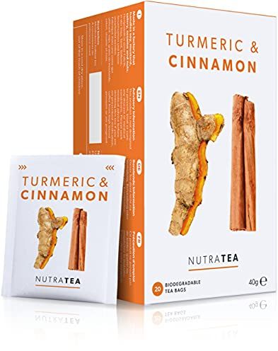 Nutra Tea Kurkuma & Zimt, Kurkumatee unterstützt Gesundheit der Leber & Gelenke, Zimt Tee trägt zur Stärkung des Blutkreislaufs bei, 20 wiederverwendbare Teebeutel, Kräutertee mit Tumeric & Cinnamon