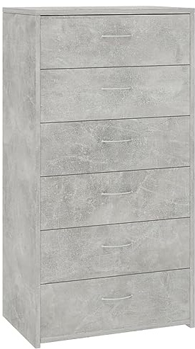 vidaXL Sideboard mit 6 Schubladen, Kommode Schrank mit viel Stauraum, Schubladenschrank Anrichte für Wohnzimmer, Modern, Betongrau Holzwerkstoff