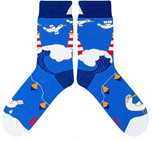 cup of sox Herren Damen Lustige Socken mit Möwe und Leuchtturm Motiv, Gemusterte Bunte Geschenk Socken aus hochwertige Baumwolle, 45-48