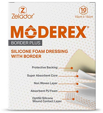 Moderex Border Plus Silikon-PU-Schaum-Verband mit Rand und Optisil-Silikon-Kontaktschicht, 15 x 15 cm