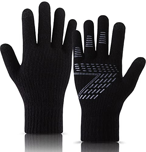QICEDER Guantes Invierno Hombre termicos Mujer - Guantes tactiles movil Smartphone, Ciclismo Moto Bici Correr Aire Libre para Frio Antideslizantes Conducir Deporte Running (negro, L)