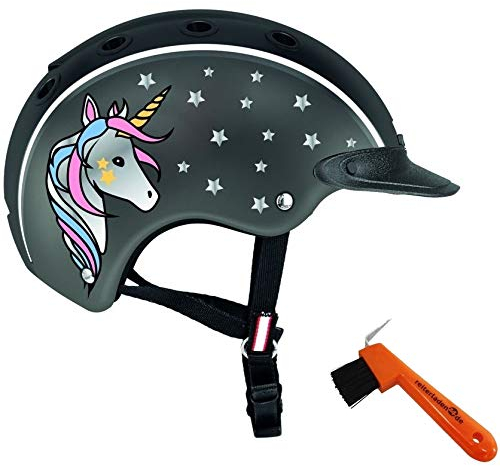 Casco Kinder Reithelm NORI Einhorn schwarz/grau XS (50-52cm) + Hufkratzer Reiterladen24