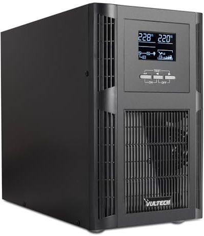 VulTech GS-3KVAS Gruppo di continuità UPS online Serie SERVER 3000VA 2700Watt, Display LCD, Onda sinusoidale Pura, 2x Bipasso/Schuko + 1 IEC13 + USB, Funzione Overload, AVR, Cortocircuito