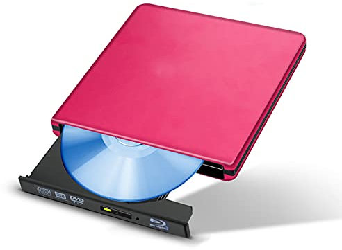 OYZY BLU-Ray De Aluminio DVD Unidad, Externa Ultra Delgada USB 3.0 Quemador De BLU-Ray BD-RE CD/DVD RW Quemador 3D 4K Disco BLU-Ray para PC De Windows por Computadora Portátil (Color : Red)