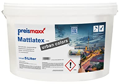 Preismaxx Mattlatex Farbe für Innen Wandfarbe Latexfarbe matt, weiß, 5 Liter, Deckkraftklasse 2, Nassabriebklasse 2