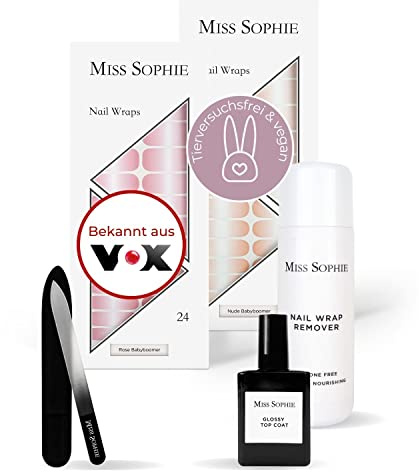 Original Miss Sophie’s Starterset I Selbstklebende Nagelfolien I Nagelaufkleber in Rose Babyboomer & Nude Babyboomer I Langer Halt I Schnelle & einfache Anwendung I Premium Nagellackfolie