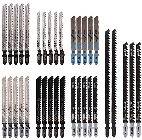 AYGCI Stichsägeblätter Set Holz Metall Professional Stichsägeblatt Stichsägeblätter Set T-Schaft Stichsägeblätter Holz Metall Kurvenschnitt Zubehör Stichsäge 35tlg