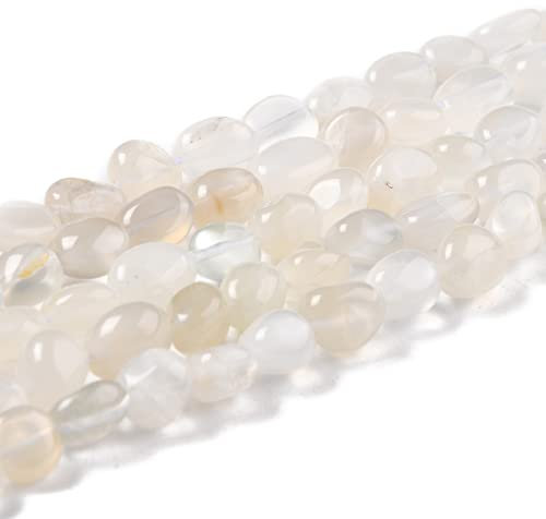 Beadthoven - 1 filo di perline in pietra di luna naturale liscia burattata, pepite chakra, perline per la creazione di braccialetti e gioielli, foro: 0,8 mm, 40 cm