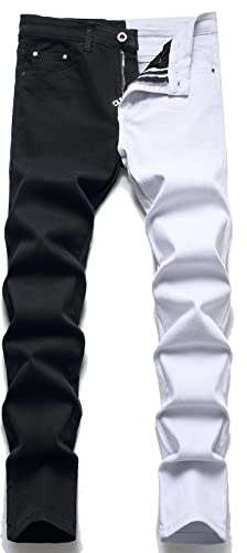 AITITIA Jeans Rasgados de Ajuste Regular para Hombre, 7273 Negro Blanco, 32