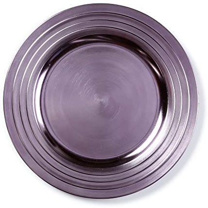 Inge-glas Dekoteller Kunststoff 33 cm x 1 Stück Platzteller mit Rillen Metallic Optik Unterteller Silber