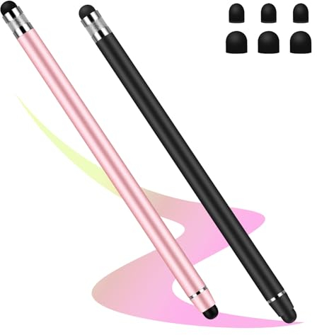 Flintronic Tablet Stift, Dual Head Touchscreen Stift, 2 Stück Stylus Touch Pen, 2 in 1 Gummi Eingabestift Stift, für Alle Handys/Tablets/Apple/iPad/Samsung Galaxy/Xiaomi/IOS/Android (Schwarz+Rosa)