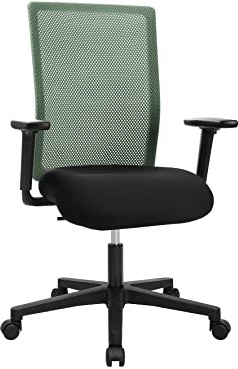 Topstar Free Point N inkl. Armlehne TW1 schwarz/schwarz - Netz graugrün | Made in Germany | Ergonomisch | Drehstuhl, Schreibtischstuhl | höhenverstellbar | Geprüfte Sicherheit nach GS-Intertek