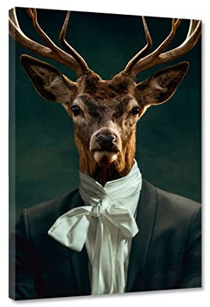 Hustling Sharks® Tierbild „Business Deer #1“ – Leinwand 30 × 45 cm | XXL Tierbild im Hochformat, Wandbild Tiere, Wandbild Schlafzimmer, Deko Wohnzimmer, Hirsch, Kunstdruck