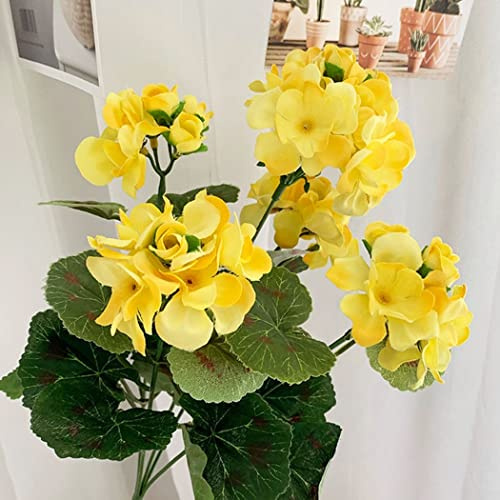 Künstliche Seidengeranie Pflanze Blumen 36 cm, künstliche Geranie rot rosa Blumen Pflanze Kunstpflanzen Kunstblume gelb