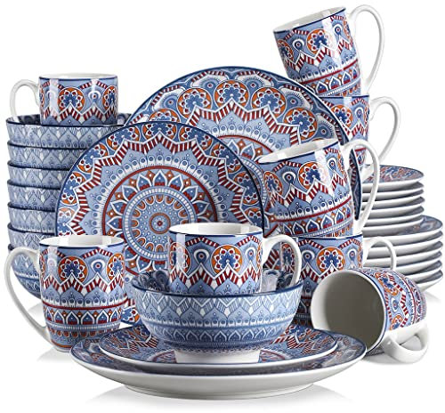 Bohemian Patterned Porcelain Tableware Dinner Set with,Dessert Plate,Bowl,Mug