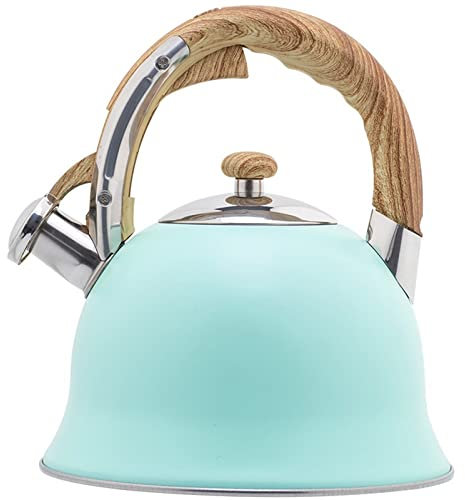 Bouilloire sifflante bleu clair pour cuisinière, théière en acier inoxydable de 3,5 L avec poignée ergonomique, bouilloire à eau bouillante rapide compatible avec toutes les cuisinières