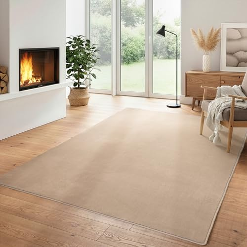 Einfarbiger Teppich Wohnizmmer, Esszimmer, Schlafzimmer, Küchenteppich Waschbar Teppich Beige Flauschig Kurzflor Carpet, Größe: 80 x 250 cm