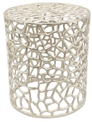 Orientalischer Beistelltisch DILA Groß Ø 40cm rund Silber aus massiv Aluminium handgegossen | Kunsthandwerk Pur | Designer Metall Couch-Tisch im marokkanischen Stil | AL-6400