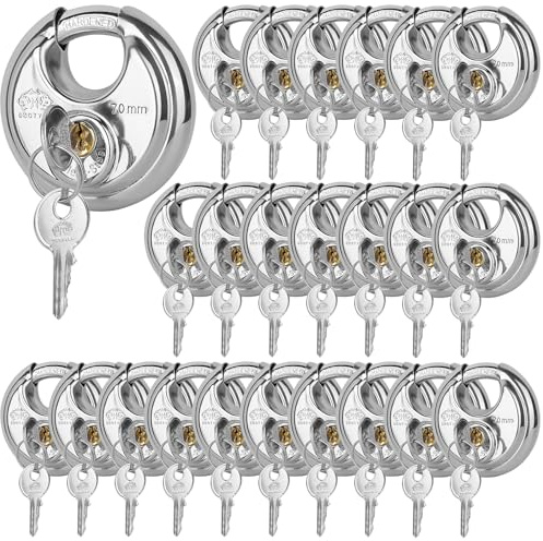 DuoTyga Diskus-Vorhängeschloss, gleichschließend, 6,4 cm breit, robustes Edelstahl-Scheibenschloss mit Schlüssel für Aufbewahrungseinheit, Garagen, Zäune und Schuppen, 24 Stück
