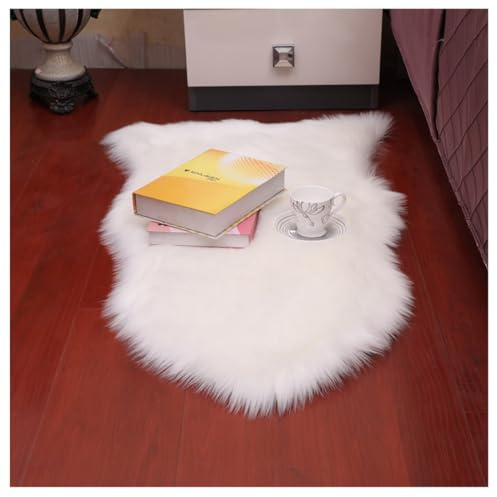 CHUYIX Plüsch Flauschige Teppiche Künstlicher Plüschteppich Kunstwolle Weiche Teppich Rutschfester Kunstfell Matte Rund Lammfell Fellteppich für Schlafzimmer Wohnzimmer Weiß 45 * 65cm