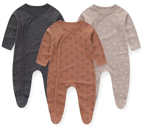 JELYLOVE Unisex Baby Boy Girl Footies Rompers Cotton Long Sleeve 3 Pack Infant Jumpsuits 0-12Months Babies' Outfits