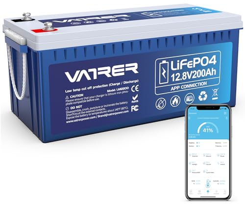 VATRER POWER LiFePO4 12V 200AH Bluetooth Lithium Batterie mit 200A BMS 5000 Zyklen Lithium Akku 2560W Abschaltschutz bei Niedriger Temperatur Perfekter für Wohnmobil, Solar & Off-Grid-Anwendungen