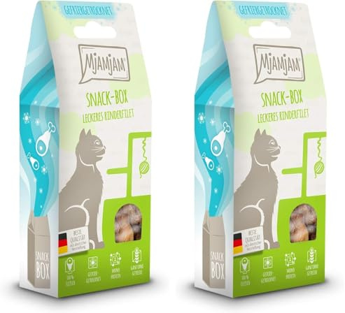 MjAMjAM - Premium Katzensnack - Snackbox - leckeres Rinderfilet, 2er Pack (1 x 35 g), naturbelassen ganz ohne synthetische Konservierungsstoffe