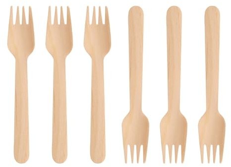 GoCoPack Wooden Cutlery: Pack of 100 Disposable Wooden 16cm Forks - Eco Friendly 100% Compostable and Biodegradable