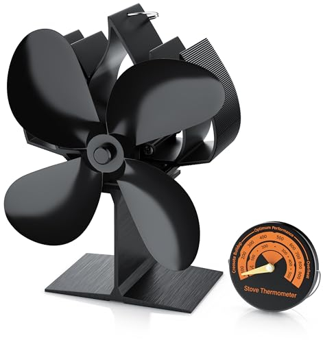 Brandson - Ofenventilator wärmebetrieben - Kamin Ventilator - Lüfter für Kaminöfen Holzöfen Öfen - 4 Flügel Rotorblätter – Rotordurchmessser 180mm – Wärmeverteiler ohne Strom – schwarz