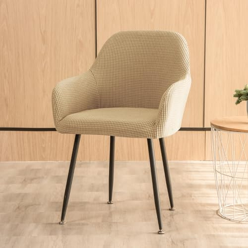 Oemmn Stuhlhussen mit Armlehne, 1 Set Jacquard Strech Esszimmerstühle Bezug Abnehmbare Waschbar Antirutsch Stuhlbezug Küchenstühle Hussen für Stühle Elegante für Wohnzimmer Büro (Khaki)