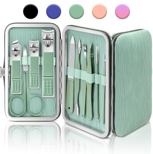 BLESWIN Juego de manicura de 10 piezas de cortaúñas, juego de manicura profesional, pequeño juego de manicura para mujeres y hombres, kit de manicura para mujer, juego de manicura para mujer, juego de