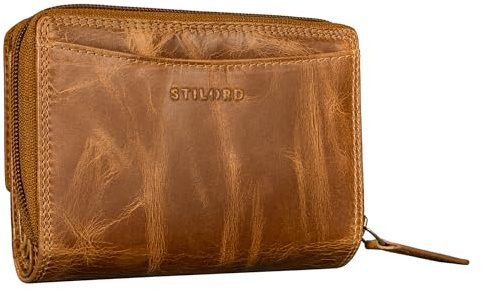 STILORD 'Jade' Damen Geldbörse Leder Groß RFID Blocker Portemonnaie Damen Echtleder Vintage Geldbeutel Frauen Ledergeldbörse mit Reißverschluss Münzfach, Farbe:Perugia-braun