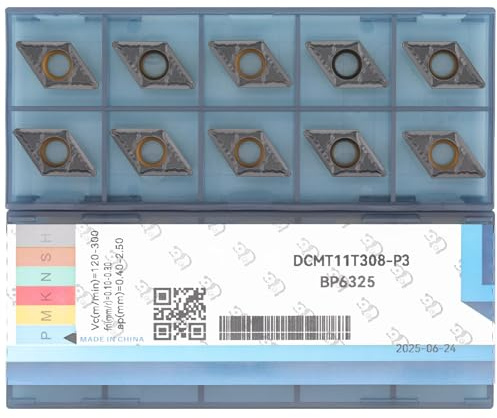 DCMT11T308 DCMT32,52 Inserti in Carburo di Tungsteno per CNC, 10pz | Inserti Indicizzabili per Lavorazione Acciaio e Acciaio Inox, Utensili da Taglio Professionali