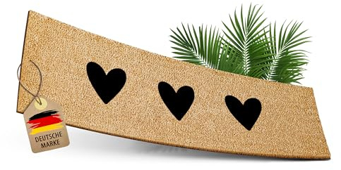 ElbFuchs® Paillasson Coco 75x25cm | Coeurs Noir [Extra Durable & antidérapant] | Tapis Coco Interieur étroit | Paillasson Exterieur Entree Original | paillassons pour entrée