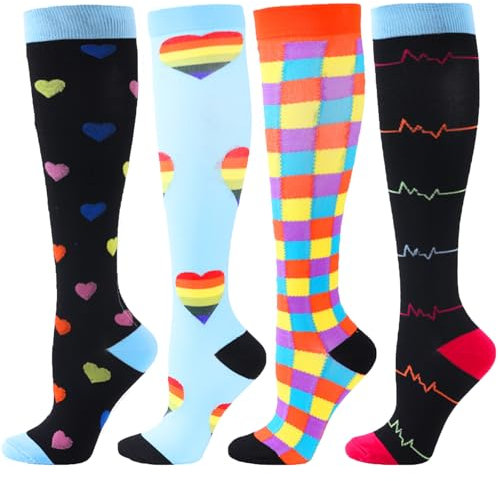 BONANGEL Compression Socks for Women & Men 4 Pairs 15-20 mmHg Graduated Stocking Knee High Best Support for Athletics, Running, Nurse, Hiking, Pregnancy, Flight