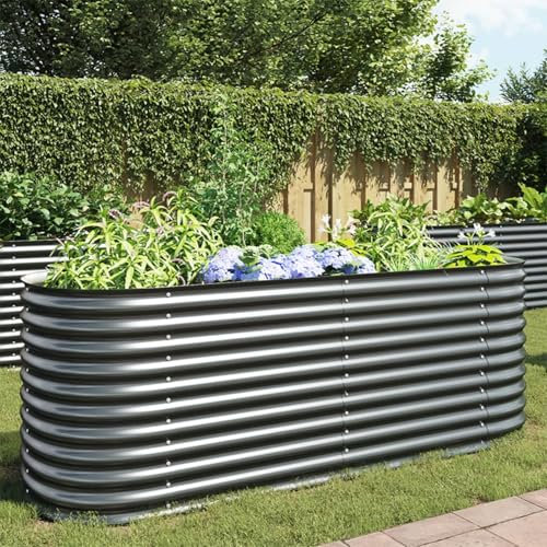 ShGaxin Garten-Hochbeet 240 x 80 x 81 cm Verzinkter Stahl Grau, Palettenrahmen, Hochteich, Gemüsebeet, Kräuterregal Balkon, Blumenbeet, Kräuterspirale, Tomatenbeet, Pflanzhochbeet - 45523