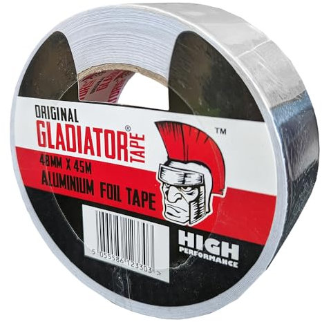 Bag Market | 1 Roll x Gladiator® Aluminium Tape - 48mm x 45m | Highly Adhesive Aluminium Foil Tape, Insulation Tape For Insulating And Sealing Ducts | Heat Resistant | Silver
