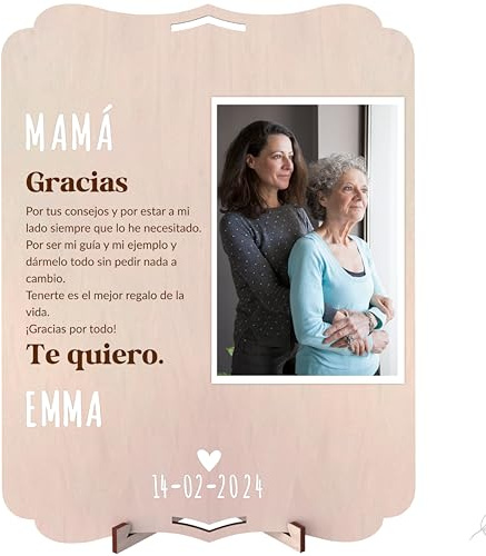 nagu® Gracias. Cuadro Personalizado con Foto como Regalos Originales para Parejas. Tarjeta Regalo de Madera Grande 30 x 22 cm para Regalos Personalizados Boda o Cumpleaños. Incluye letras y numeros