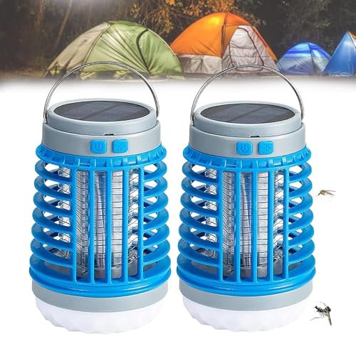 Garde-Moustique Électrique, Lampe Électrique Anti-Moustique, Tueur De Moustiques De Camp Rechargeable Portable, Tueur De Lampe Anti-Moustique Étanche Solaire Extérieur, Intérieur/extérieur(2 PC*Blue)