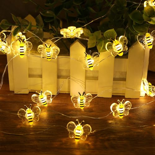 URAQT Guirnalda de luces de abejas,2 PCS hermoso Guirnalda Luces Exterior Jardín,3 meter 30LED cadena de luces de hadas de abeja miel,Pilas,2 modos de iluminación para exterior, interior, niña,navidad