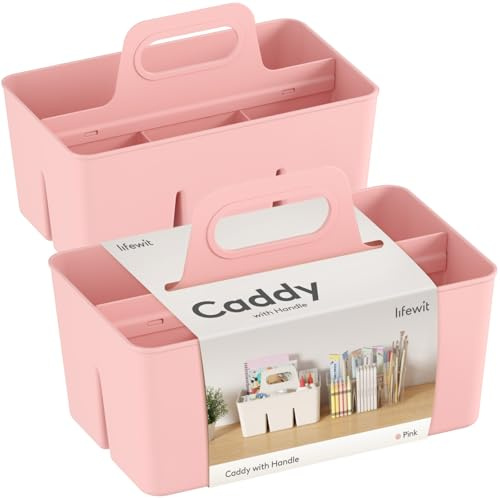 Lifewit Boite Rangement Plastique, Panier avec Poignée, Organisateur Bureau Bain Cuisine Placard, Caisse pour Crayons, Cosmétiques, Rose, 2 Pièce