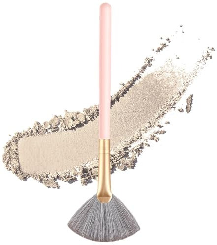 Wezalget Pennello a ventaglio per il viso, pennello illuminante, bronzo, setole sintetiche, multifunzionale